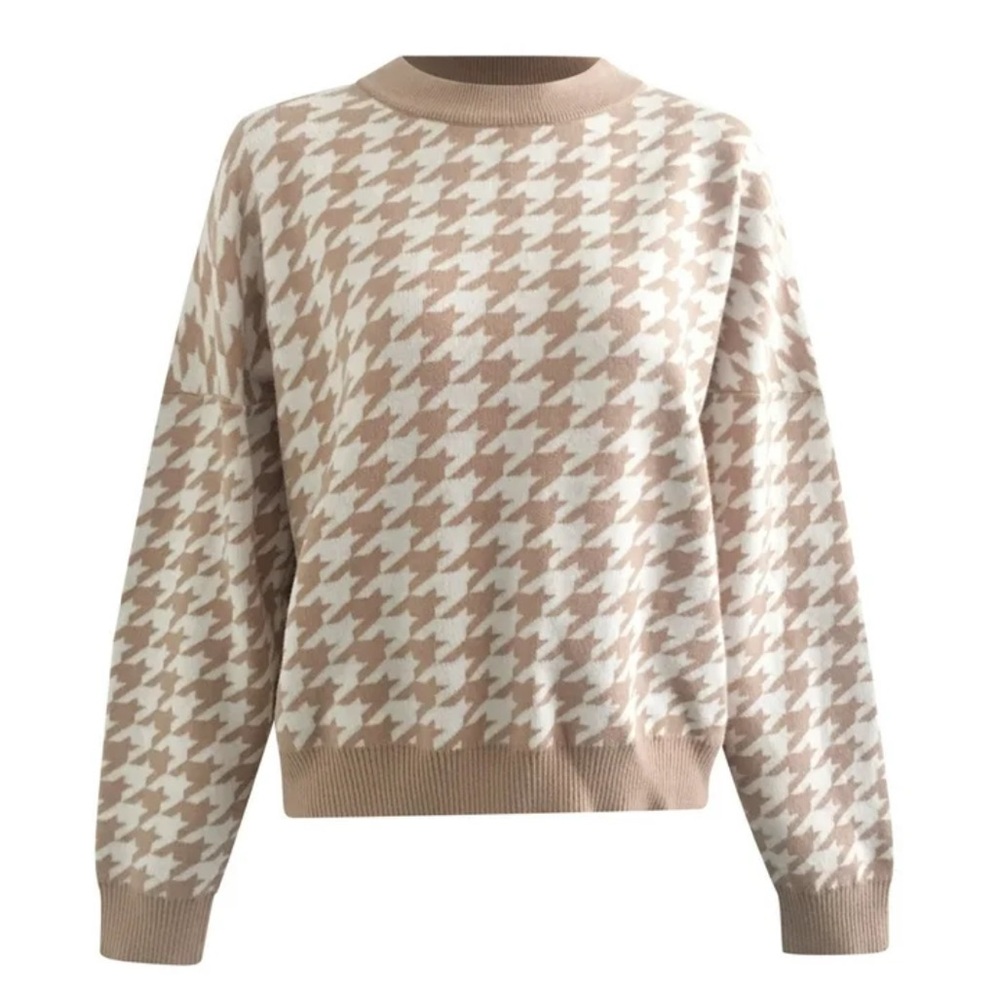 Abercrombie & Fitch Beige Houndstooth Crew Neck Sweater XXS | Preppy Boho